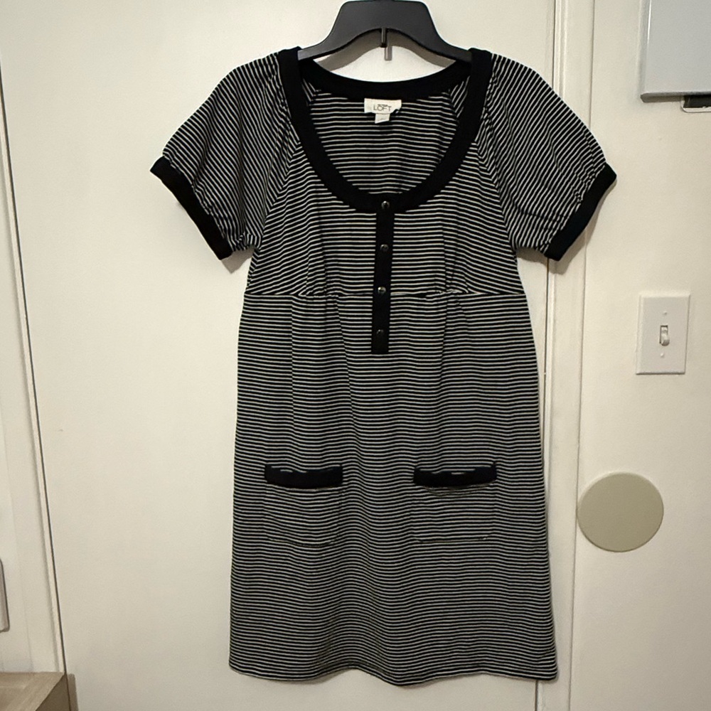 LOFT Black and White Striped Mini Dress